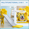 2 in 1 Toddler Slide for Indoors, Easy Set Up Slide for Kids with Lion-Design, Baby Slide with Basketball Hoop for Kids 18-36 Months, Yellow