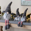 Fabric Christmas Gnomes Table Decor, 4-Piece Set with Plaid and Knit Hats, Festive Ornaments, Gray