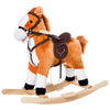 Kids Plush Toy Rocking Horse, Wooden Ride-on Chair, Plush Animal Rocker with Realistic Sounds and Moving Tail for Toddlers, Brown