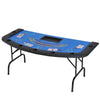 72" Folded 7 Player Poker Blackjack Table with Chip&Cup Holder - Blue Felt