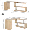 L-Shaped Rotating Computer Desk Home Office Study Workstation with Storage Shelves, Cabinet and Drawer for Home & Office, Natural