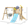 3 in 1 Wooden Swing Set with Slide, Baby Swing Seat, Fort, Wheel, Telescope, Mailbox, 1.5-4 Years Old, for Playground Backyard Gym, 67"x79"x46.5"