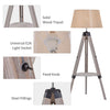 Multifunctional Floor Lamp with Shelf Height Adjustable Standing Lamp 2-in-1 Cloth Lampshade E26 Lamp Holder Solid Wood Tripod Living Room