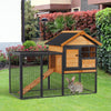 2-Level Rabbit Hutch Bunny House with Weatherproof Hinged Asphalt Roof, Removable Tray and Ramp for Outdoor