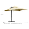 10ft Solar LED Cantilever Umbrella, Offset Hanging Umbrella with 360Â°Rotation, Cross Base, 8 Ribs, Tilt and Crank for Yard, Garden, Khaki