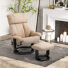 Recliner with Ottoman Footrest, Recliner Chair with Vibration Massage, Faux Leather and Swivel Wood Base for Living Room and Bedroom, Beige