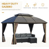 10x12 Hardtop Gazebo with Aluminum Frame, Permanent Metal Roof Gazebo Canopy with Curtains and Netting for Garden, Patio, Backyard, Brown