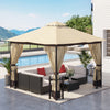 13' x 11' Patio Gazebo Canopy Garden Tent Sun Shade, Outdoor Shelter with 2 Tier Roof, Netting and Curtains, Steel Frame for Garden, Beige