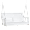 46" 2-Person Porch Swing Wooden Patio Swing Bench with Cup Holders, Slatted Design, & Chains Included, 440lb Weight Capacity, White