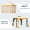 10' x 10' Outdoor Patio Gazebo Canopy with 2-Tier Polyester Roof, Mesh Netting Sidewalls, and Steel Frame Beige