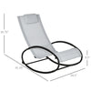 Patio Rocking Chair, Outdoor Chaise Lounger with Headrest Pillow and Breathable Fabric for Backyard, Living Room, Deck and Poolside, Grey