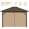 10' x 12' Hardtop Gazebo with Netting and Curtains, Galvanized Steel Roof, Hardtop Cover, Hook for Decorations, Light Weight - Brown