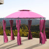 11.5' Steel Outdoor Patio Gazebo Canopy with Double roof Romantic Round Design & Included Side Curtains, Wine Red