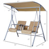 2 Person Porch Covered Swing Outdoor with Canopy, Table and Storage Console, Beige