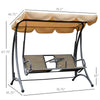 2-Person Outdoor Swing, Patio Swing Bench with Adjustable Tilt Canopy, Cup Holder and Storage Tray, Steel Frame, Brown