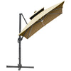 10ft Solar LED Cantilever Umbrella, Offset Hanging Umbrella with 360Â°Rotation, Cross Base, 8 Ribs, Tilt and Crank for Yard, Garden, Khaki