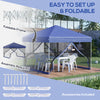 10' x 10' Pop Up Canopy Party Tent with 3-Level Adjustable Height, Easy Move Roller Bag, Blue