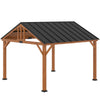 12' x 11' Hardtop Gazebo with Wooden Frame and Waterproof Asphalt Roof, Gazebo Canopy, for Garden, Patio, Backyard, Deck, Porch, Brown