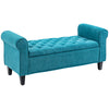 50 Inches Storage Ottoman, End of Bed Bench with Rolled Arms, Wood Legs, Button Tufted Storage Bench, Teal