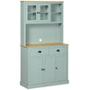 71" Freestanding Pantry, Kitchen Buffet with Hutch, Modern Storage Cabinet, Microwave Cabinet with Drawers, Glass Doors, and Adjustable Shelves, Light Blue