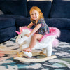 Kids Rocking Horse, Wooden Plush Ride-On Unicorn Chair Toy with Lullby Song for 18-36 months children