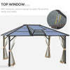 14' x 12' Hardtop Polycarbonate Gazebo Canopy Aluminum Frame Pergola with Top Vent and Netting for Garden, Patio, Grey