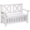 Outdoor Garden Storage Bench 2 Seater Deck Storage Bench With Beautiful Design, Louvered Side Panels & Solid Wood Build, White