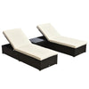 Outdoor Lounge Chairs Set of 2 with 5-Level Angles Adjust Backrest, Thick Cushions, & Matching Table, for Pool Side, Cream White