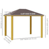 10x12 Galvanized Steel Gazebo with Wooden Frame, Permanent Metal Roof Gazebo Canopy for Garden, Patio, Backyard, Brown