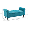 50 Inches Storage Ottoman, End of Bed Bench with Rolled Arms, Wood Legs, Button Tufted Storage Bench, Teal