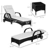 3 Pieces Patio Wicker Chaise Lounge Chair Set, Adjustable Outdoor PE Rattan Cushioned Lounge with Armrests, Side Table & Moving Wheels, Black