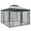 10' x 10' Steel Outdoor Patio Gazebo Canopy with Removable Mesh Curtains, Display Shelves, & Steel Frame, Grey