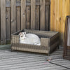 Rattan Pet Bed Raised Wicker Dog House Small animal Sofa Indoor & Outdoor with Soft Washable Water-resistant Cushion Grey