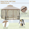 10' x 10' Patio Gazebo Canopy Outdoor Pavilion with Mesh Netting SideWalls, 2-Tier Polyester Roof, & Steel Frame