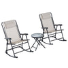 3 Piece Outdoor Rocking Bistro Set, Patio Folding Chair Table Set with Glass Coffee Table for Yard, Patio, Deck, Backyard, Cream White