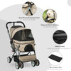 Travel Pet Stroller One-Click Fold Jogger Pushchair with Swivel Wheels, Brakes, Basket Storage, Safety Belts, Canopy, Brown