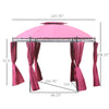 11.5' Steel Outdoor Patio Gazebo Canopy with Double roof Romantic Round Design & Included Side Curtains, Wine Red