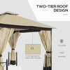 13' x 11' Patio Gazebo Canopy Garden Tent Sun Shade, Outdoor Shelter with 2 Tier Roof, Netting and Curtains, Steel Frame for Garden, Beige