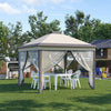 11' x 11' Pop Up Canopy, Foldable Canopy Tent with Solar LED Light System, Remote Control, Zippered Mesh Sidewalls, Adjustable Height and Carrying Bag for Backyard Garden Patio, Beige