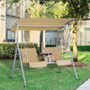 2 Person Porch Covered Swing Outdoor with Canopy, Table and Storage Console, Beige