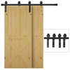 6.6FT Carbon Steel Sliding Barn Door Kits Hardware Closet Set Track System for Double Wooden Door Industrial Wheel Style Roller