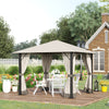 10' x 10' Patio Gazebo Aluminum Frame Outdoor Canopy Shelter with Sidewalls, Vented Roof for Garden, Lawn, Backyard and Deck, Khaki