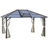 14' x 12' Hardtop Polycarbonate Gazebo Canopy Aluminum Frame Pergola with Top Vent and Netting for Garden, Patio, Grey