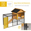 2-Level Rabbit Hutch Bunny House with Weatherproof Hinged Asphalt Roof, Removable Tray and Ramp for Outdoor