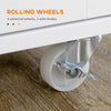 Rolling Kitchen Island on Wheels, Utility Serving Cart with Rubber Wood Top, Towel Rack, Storage Cabinet, Drawer, White