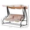 3 Seat Outdoor Free Standing Swing Bench Porch Swing with Stand, Comfortable Cushioned Fabric & Included Canopy, Light Brown