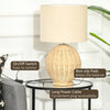 Coastal Contemporary Table Lamp, Bedside Reading Light with White Fabric Lampshade and Rattan Base for E27 LED, Natural