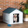 Water-Resistant Plastic Dog House Outdoor with Door Opening, Puppy Kennel for Small to Medium Sized, Easy to Assemble, Blue