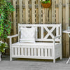 Outdoor Garden Storage Bench 2 Seater Deck Storage Bench With Beautiful Design, Louvered Side Panels & Solid Wood Build, White