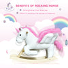 Kids Rocking Horse, Wooden Plush Ride-On Unicorn Chair Toy with Lullby Song for 18-36 months children